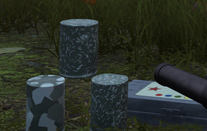 Three Military Paint Cans standing on the ground next to an open Advanced Paint Kit with a red star on its label